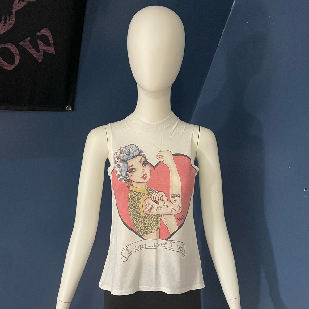 Ultra Rare Valfre I Can And I Will Muscle Tee Tank Top Size XS White